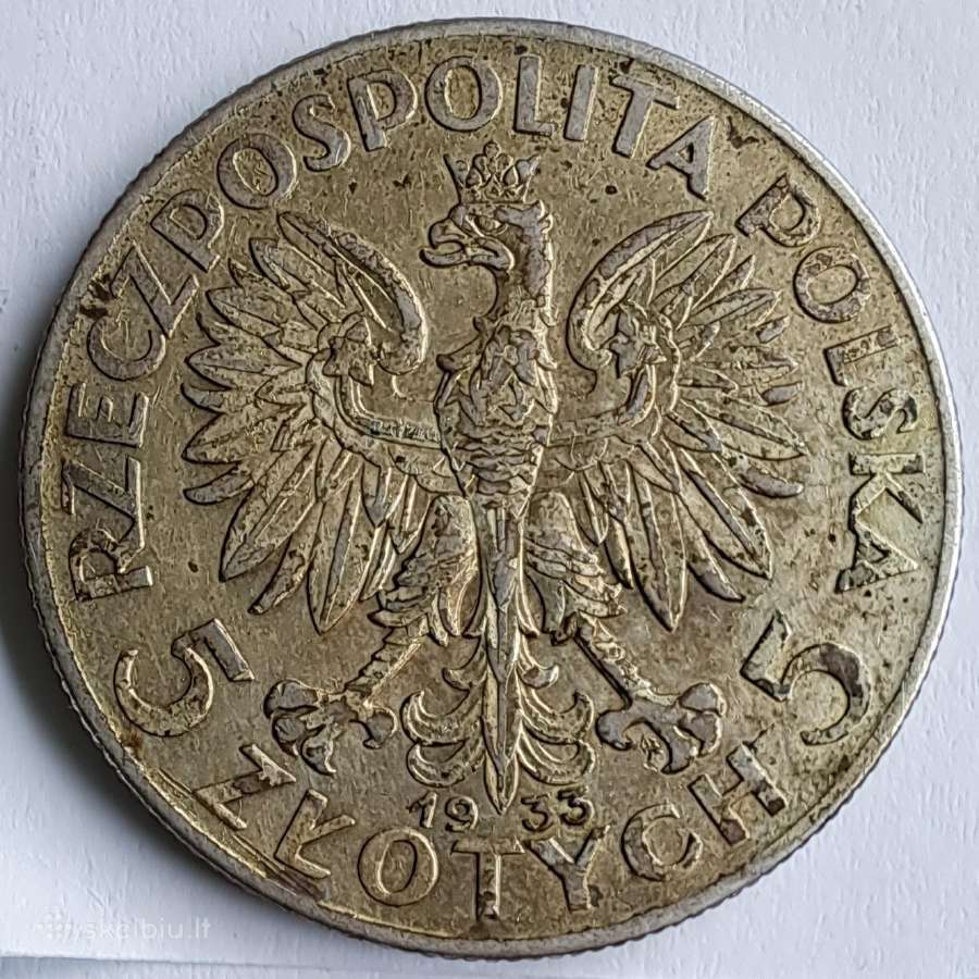 1933 Lenkija 5 zlotai - nuotraukos Nr. 2