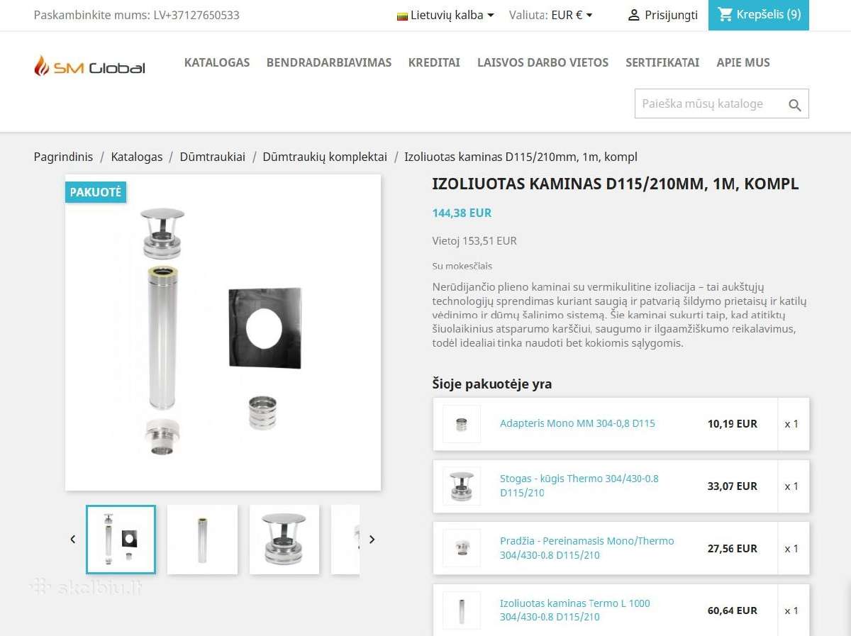 Izoliuotas kaminas D115/210mm, 1m, kompl - nuotraukos Nr. 2