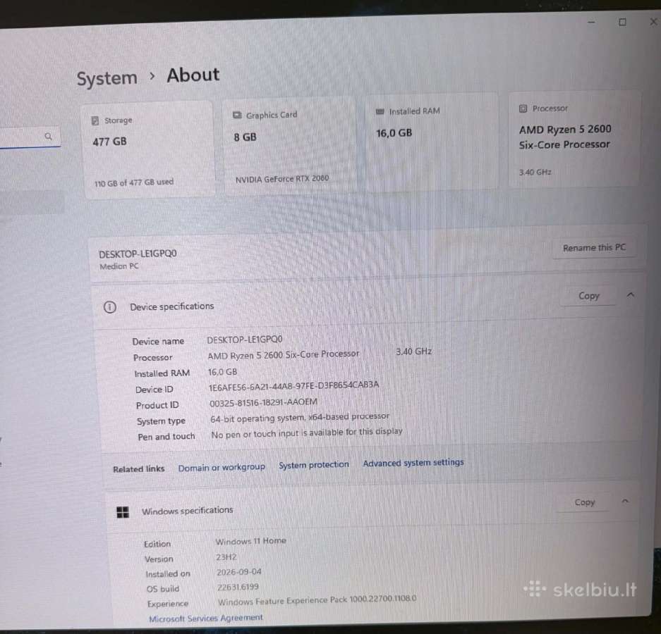 Gaming Pc Medion Amd Ryzen 5, 16gb RAM - 350eur - nuotraukos Nr. 4