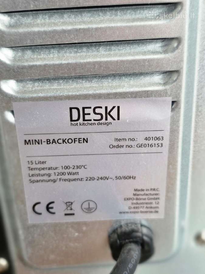 Elektrinė mini krosnelė Deski 15l - nuotraukos Nr. 3