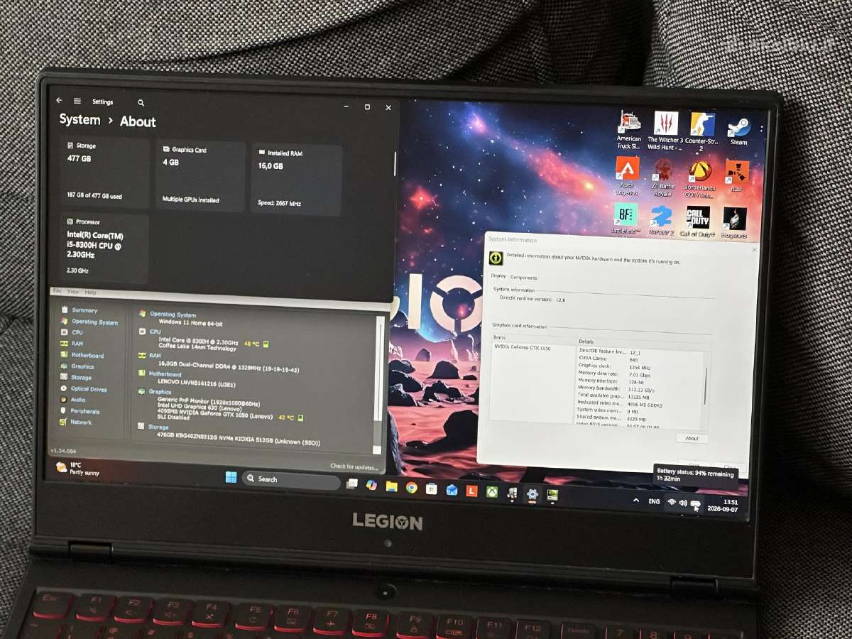 Parduodu Legion, su I5, 16gb, 512gb, Gtx 1050 4gb - nuotraukos Nr. 7