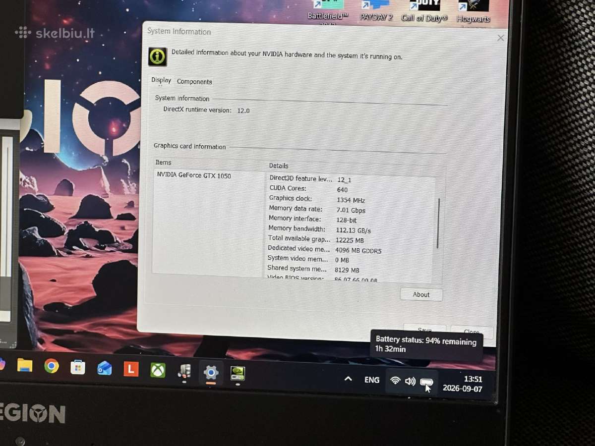 Parduodu Legion, su I5, 16gb, 512gb, Gtx 1050 4gb - nuotraukos Nr. 8