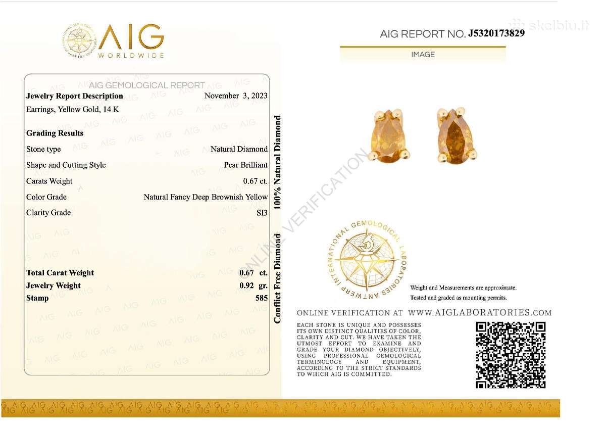 Aukso auskarai su briliantais (0,67ct) - nuotraukos Nr. 6