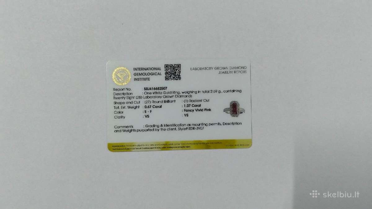 Žiedas su rožiniu LG deimantu (1,74ct) - nuotraukos Nr. 4