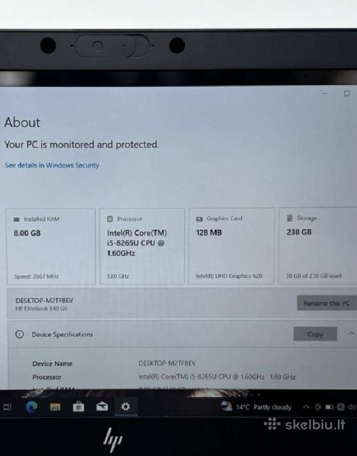 Hp Elitebook 840 G6 i5 Nešiojamasis Kompiuteris - nuotraukos Nr. 3