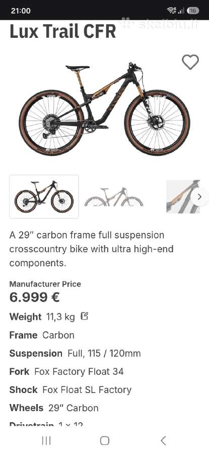 Canyon full carbon XTR pilnas kashima fox34 L - nuotraukos Nr. 9
