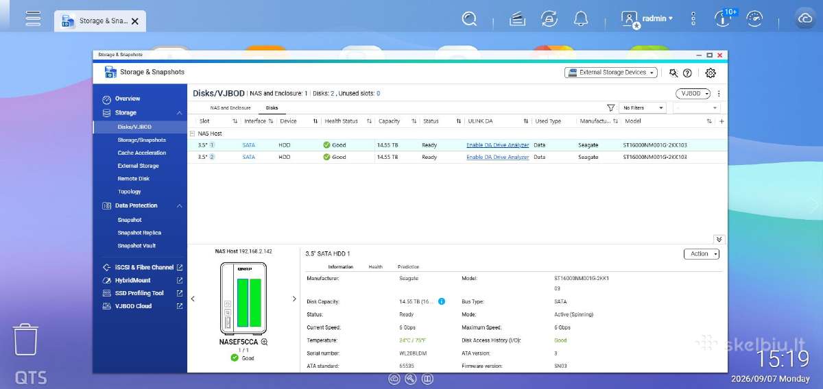 Qnap Ts-251 8gb + 2x16tb Exos Nas - nuotraukos Nr. 11
