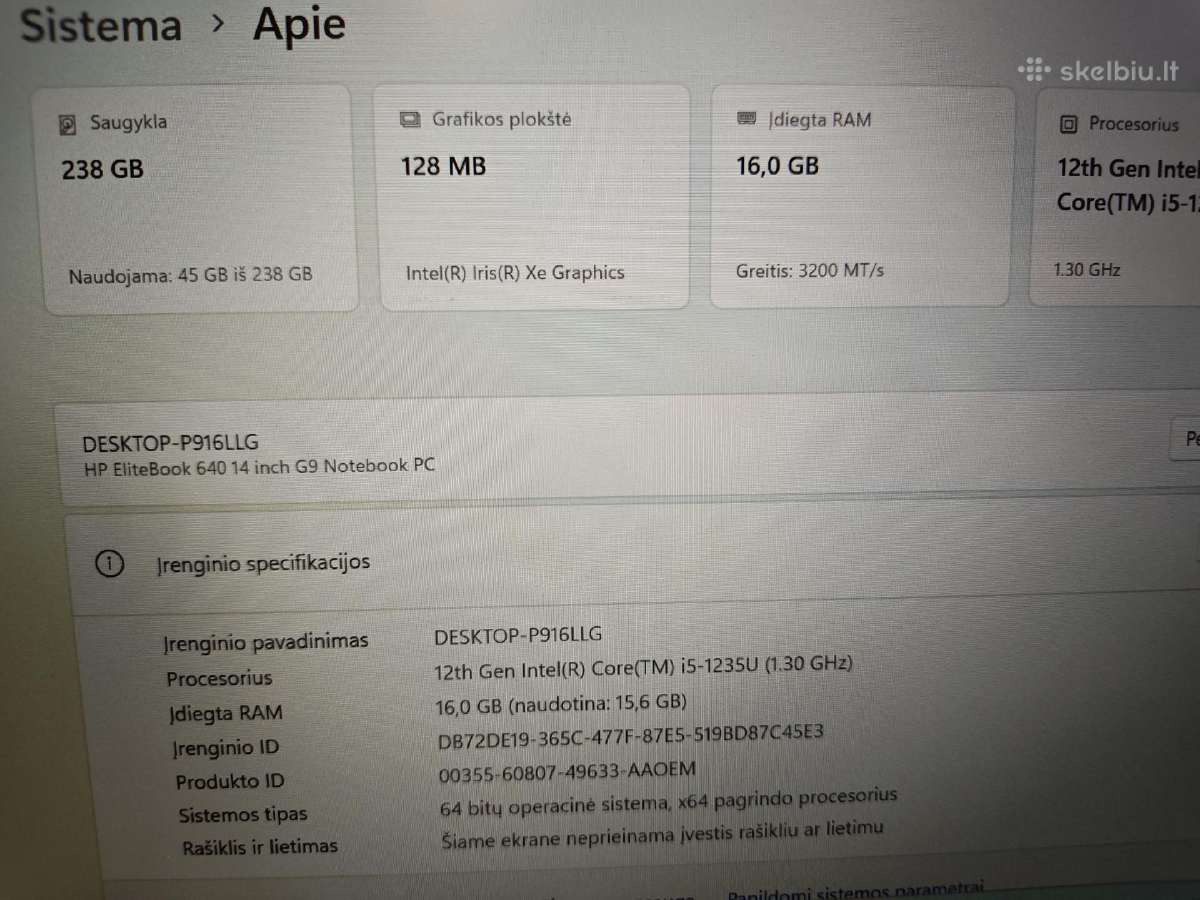 Elitebook 640 G9 16gb 32gb - nuotraukos Nr. 3