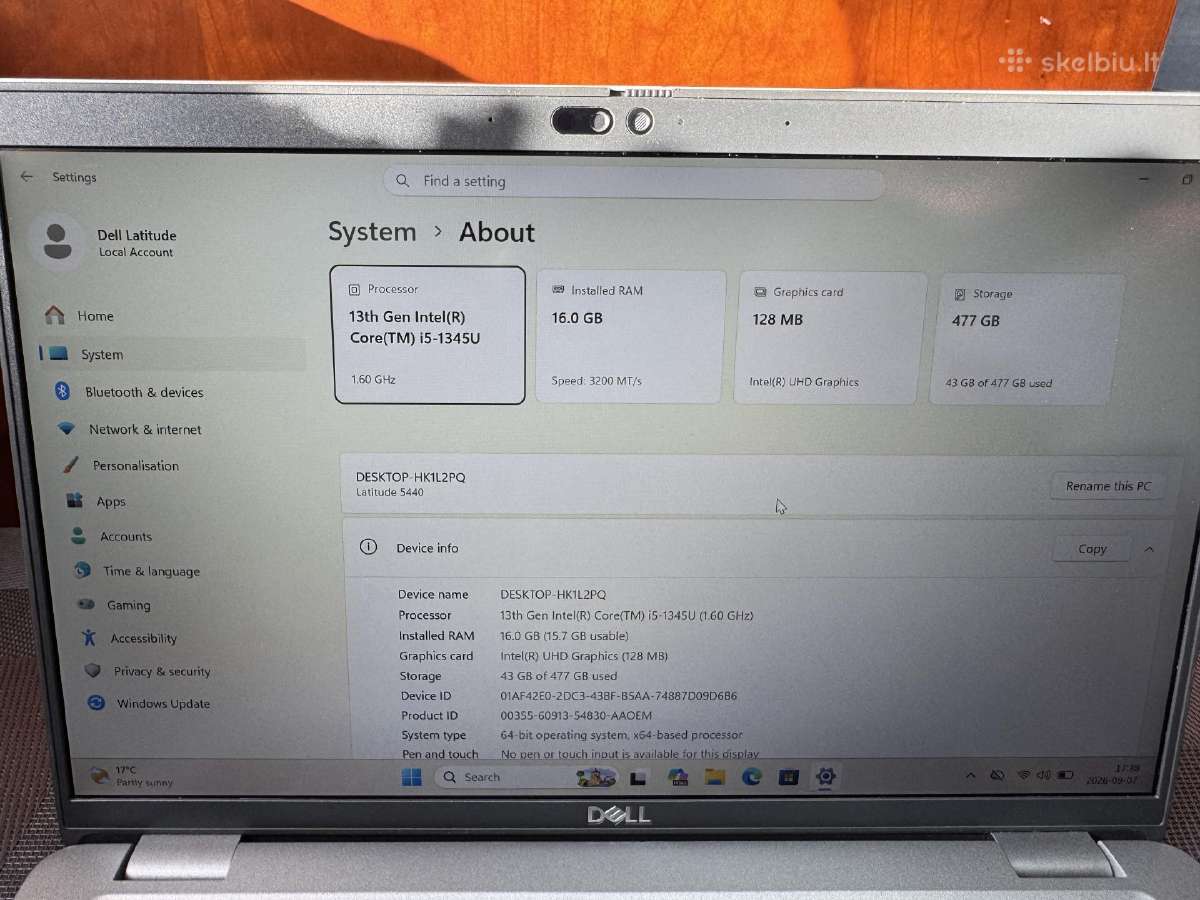 Dell Latitude 5440 i5-1345u/16gb RAM/512gb SSD - nuotraukos Nr. 11