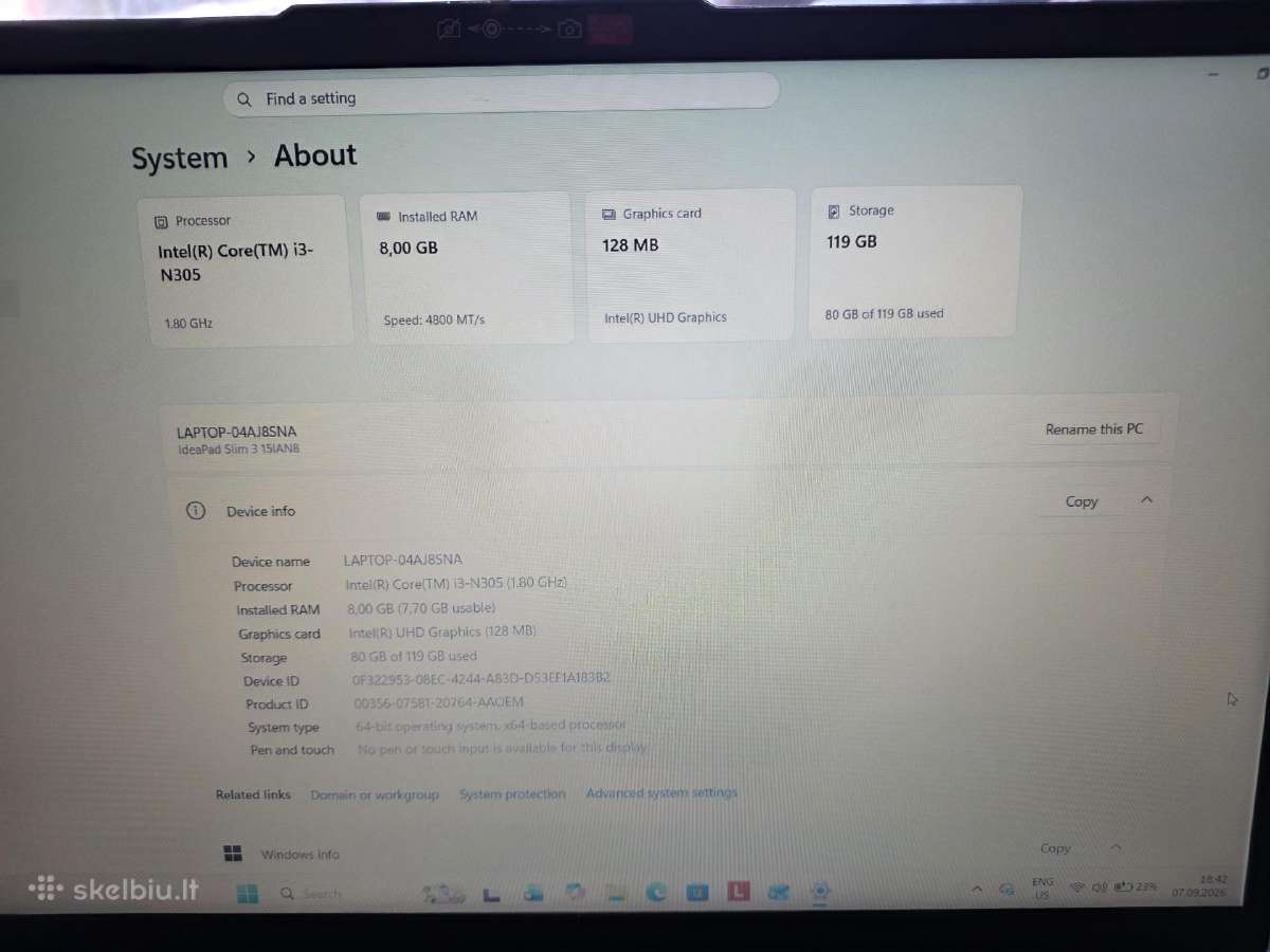 Lenovo Ideapad Slim 3 15ian8 - nuotraukos Nr. 5