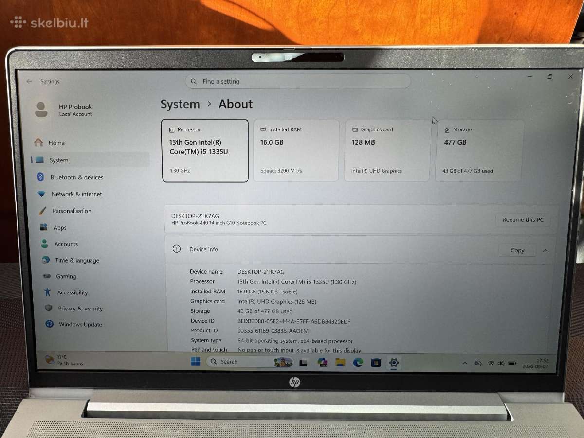 Hp Probook 440 G10 i5-1335u/16gb RAM/512gb SSD - nuotraukos Nr. 6