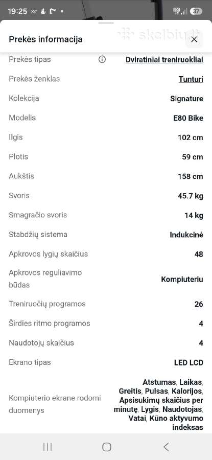 Parduotu dviratinį treniruoklį Tunturi e80 - nuotraukos Nr. 3