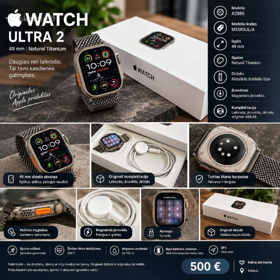 Apple Watch Ultra 2 49 mm Natural Titanium – A2986 - nuotraukos Nr. 2