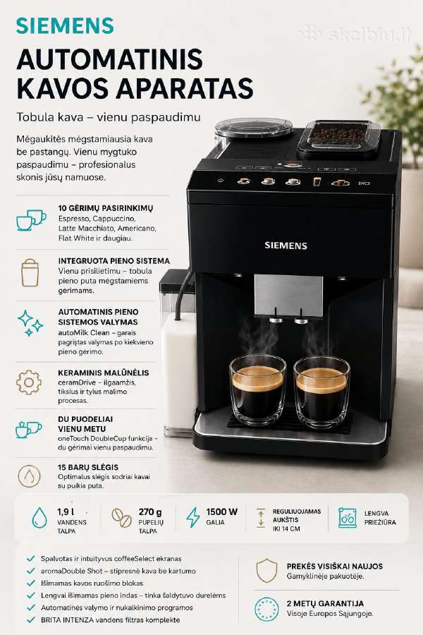 Siemens Eq500 serijos automatiniai kavos aparatai - nuotraukos Nr. 2