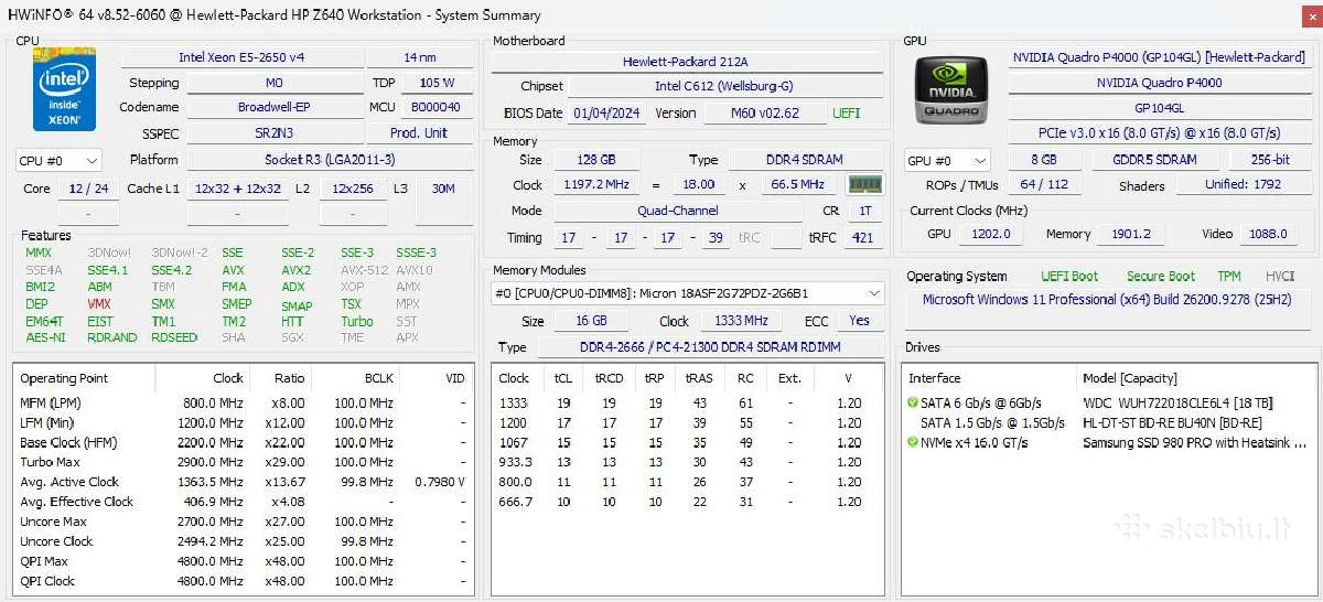 Workstation Z640 2 Cpu 128 GB, 2tb, 18 TB, P4000. - nuotraukos Nr. 6