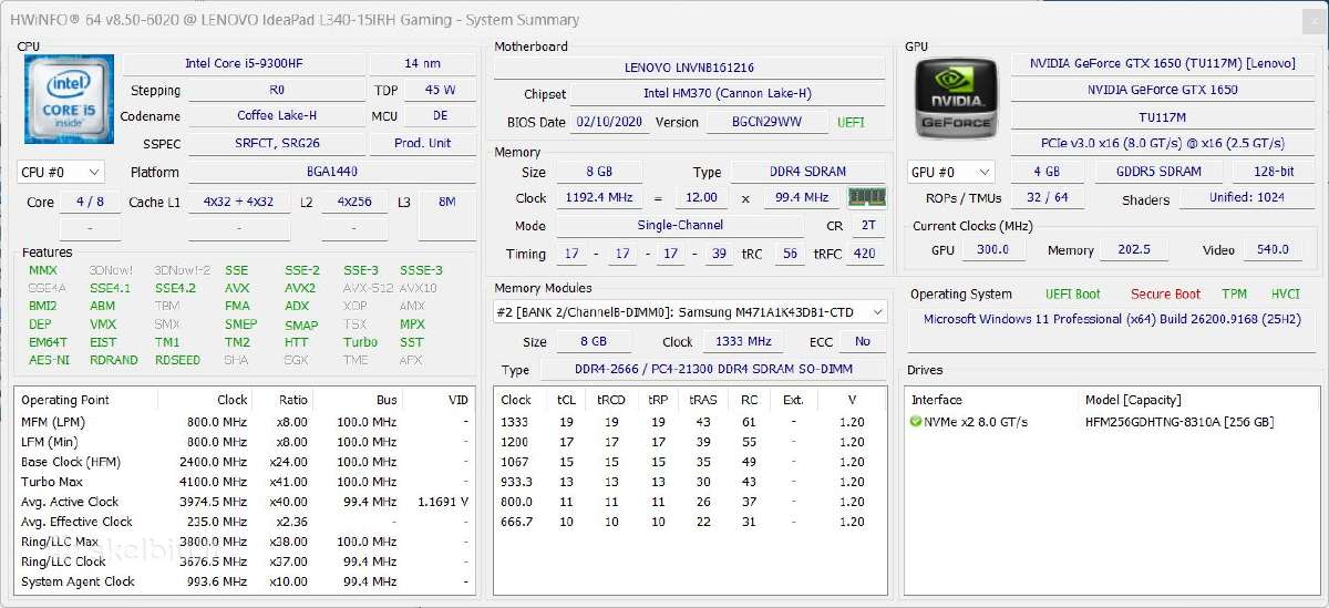 Lenovo L340 Gaming Gtx1650 i5 8gb RAM 256ssd - nuotraukos Nr. 6