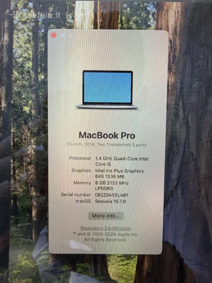 MacBook Pro 13 2019 i5 8gb 128gb - nuotraukos Nr. 4