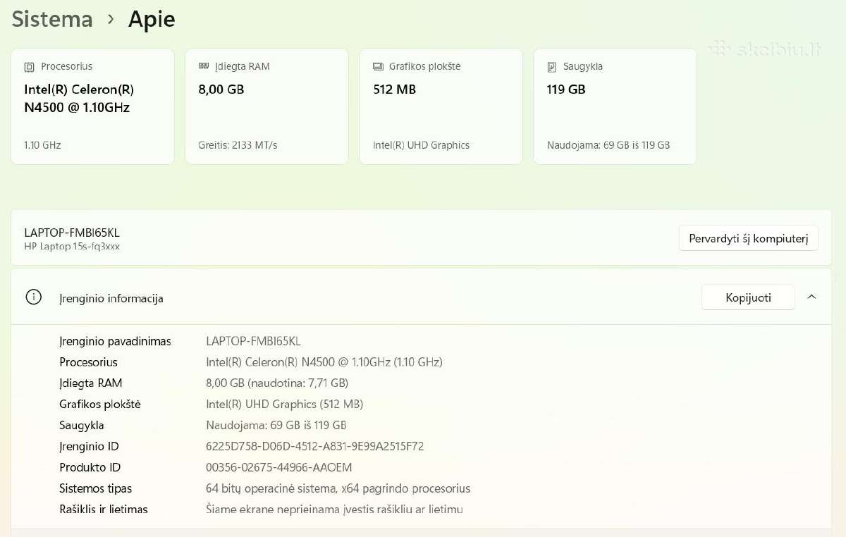 Hp 15s 15.6 Fhd, 8gb RAM, 128gb SSD - nuotraukos Nr. 5