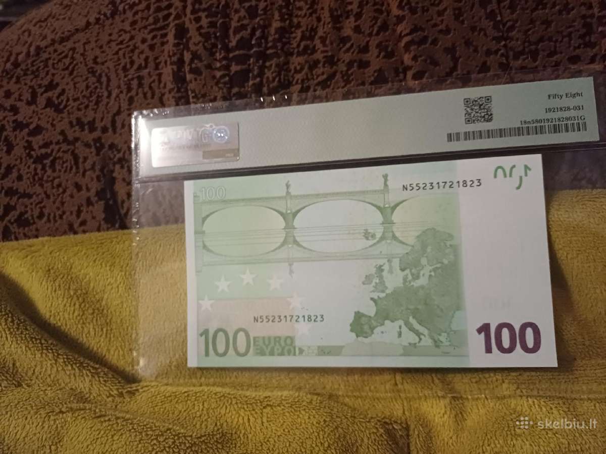 100 euro banknotas -2002 m.,pmg 58 - nuotraukos Nr. 2