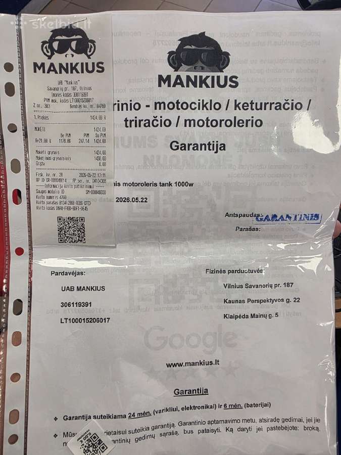 Elektrinis motoroleris Tankius (1000w) - nuotraukos Nr. 7