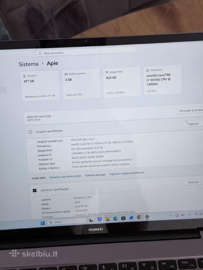 Huawei Matebook 13 i7-10th, 16/512 GB, 2 GB Gpu - nuotraukos Nr. 7