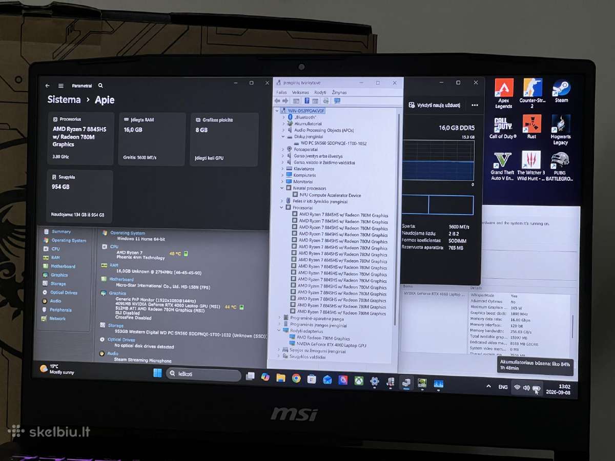 Parduodamas Msi Katana su Rtx 4060, Ryzen 7, 1tb. - nuotraukos Nr. 8