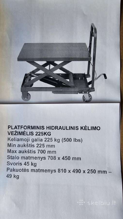 Platforminis hidraulinis kėlimo vežimėlis 225kg - nuotraukos Nr. 2