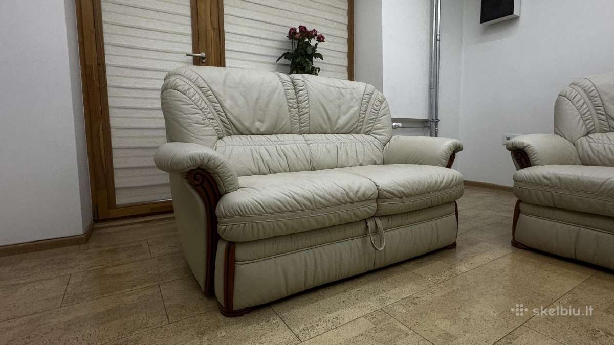 Labai tvarkinga natūralios odos dvivietė sofa - nuotraukos Nr. 2