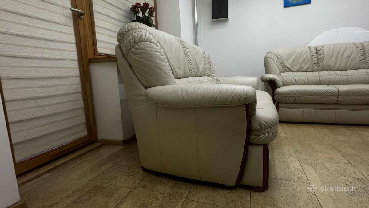 Labai tvarkinga natūralios odos dvivietė sofa - nuotraukos Nr. 3