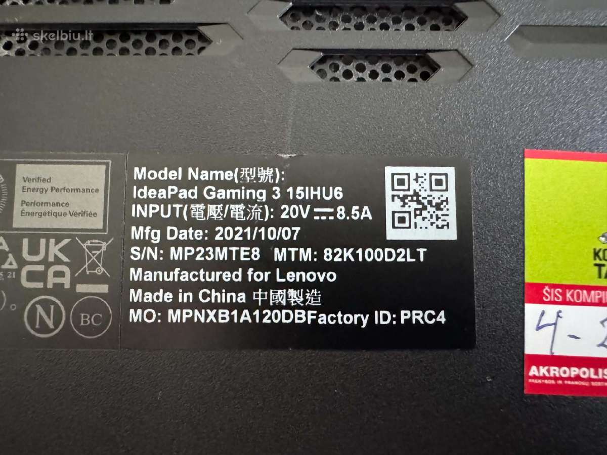 Lenovo Ideapad Gaming 3 15ihu6 - nuotraukos Nr. 3