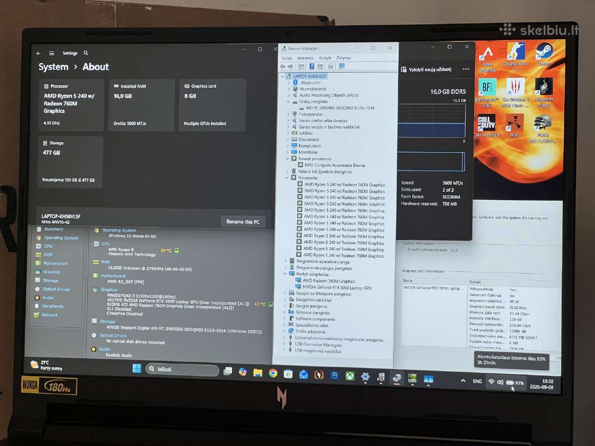 Parduodamas Nitro V16 su Rtx 5050, Ryzen, 180hz. - nuotraukos Nr. 7