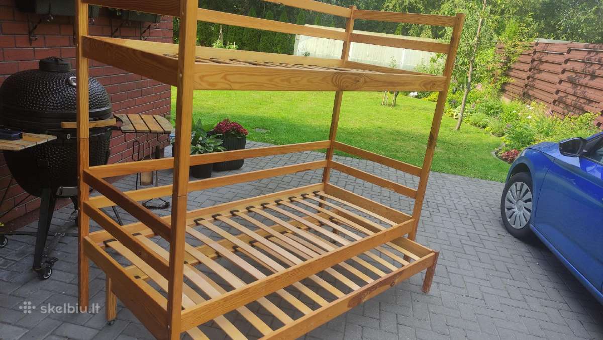 Medinė dviaukštė lova su stalčiais trims vaikams. - nuotraukos Nr. 4