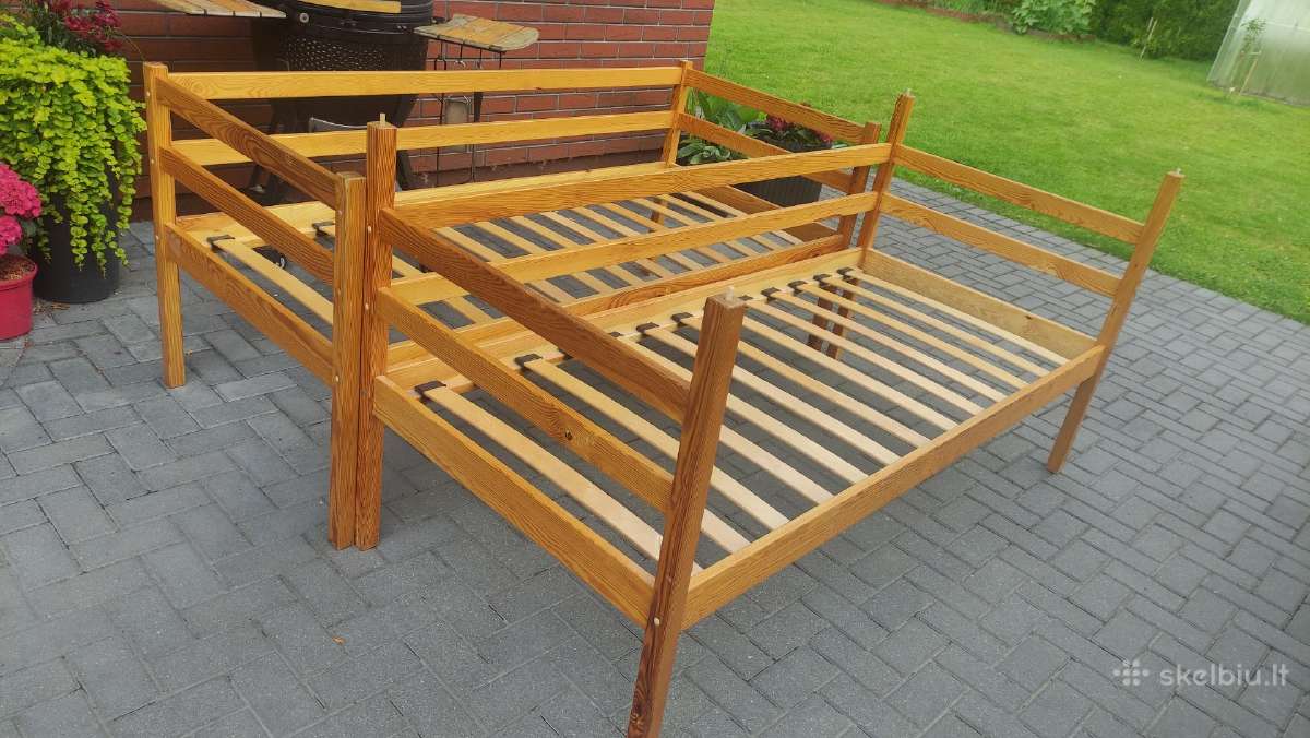 Medinė dviaukštė lova su stalčiais trims vaikams. - nuotraukos Nr. 6