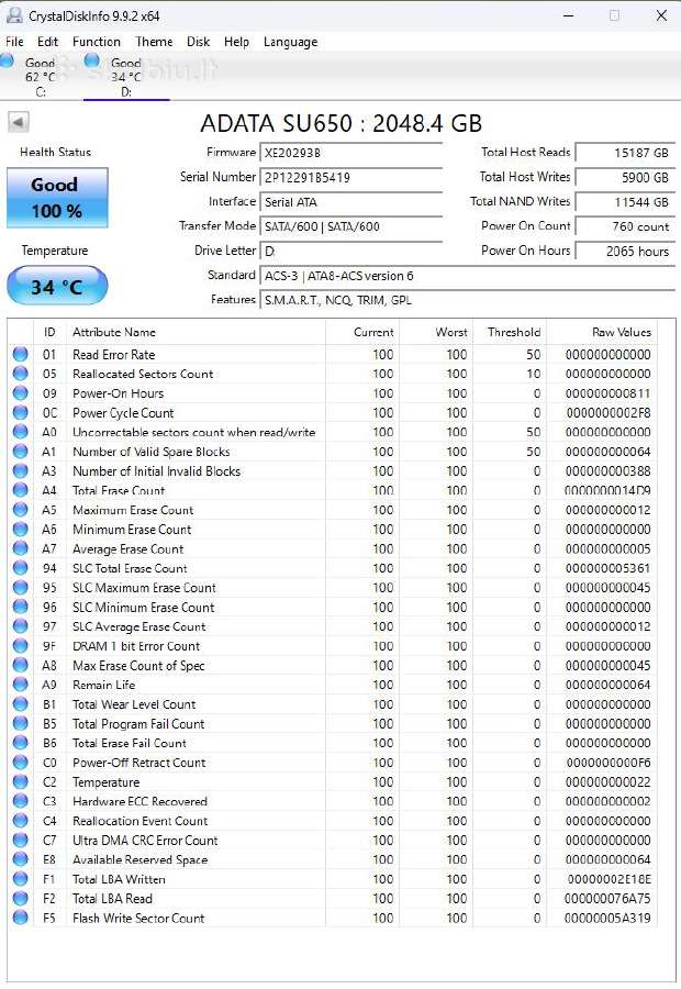 Adata Su650 SSD 2tb - nuotraukos Nr. 3