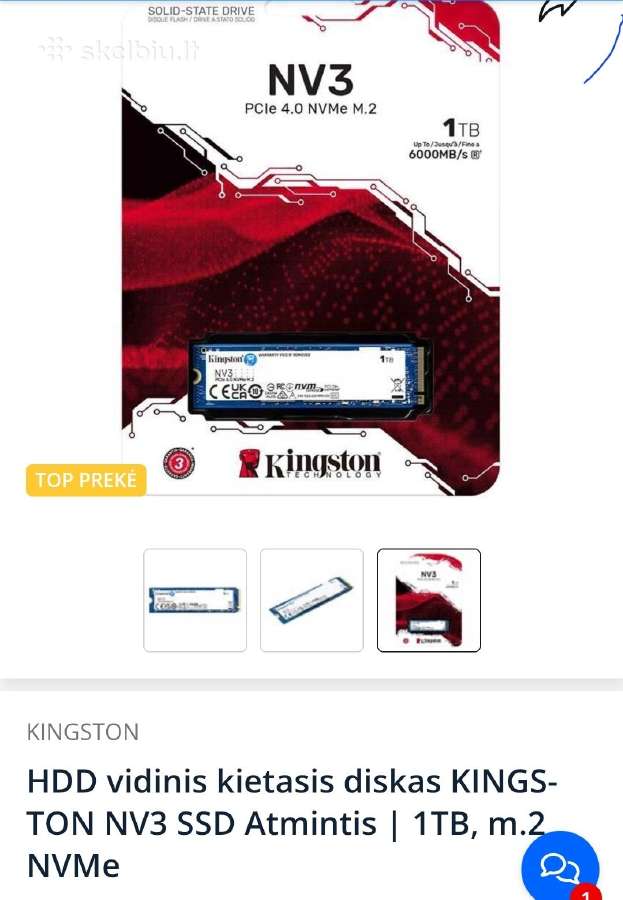 Kingston Nv3 SSD naujas - nuotraukos Nr. 2