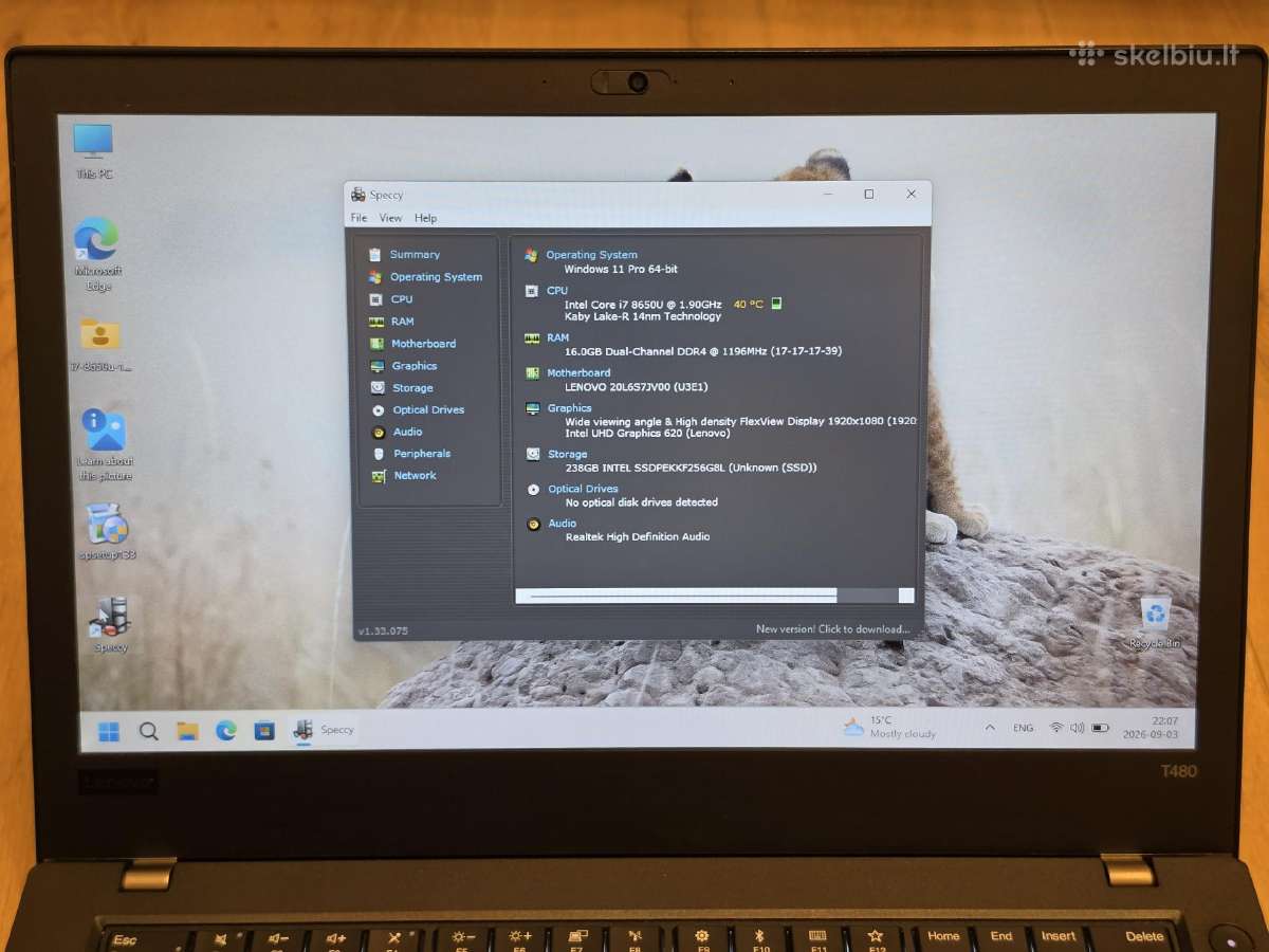 Lenovo Thinkpad T480 – 14“/i7-8650u/16gb RAM/256gb - nuotraukos Nr. 5