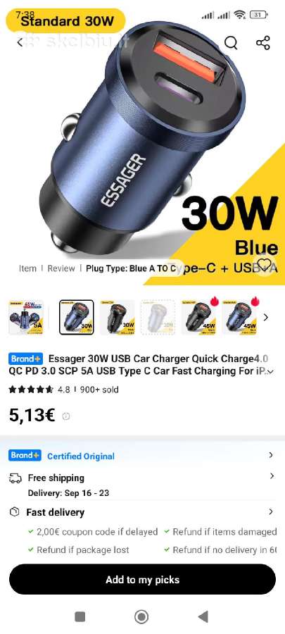 Essager 30w automobilinis pakrovėjas telefonui - nuotraukos Nr. 4