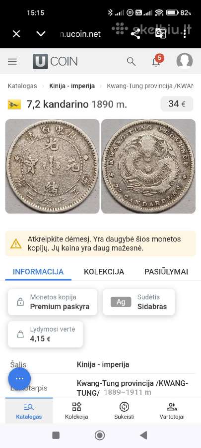 Sidabrinė moneta Kinija - nuotraukos Nr. 3
