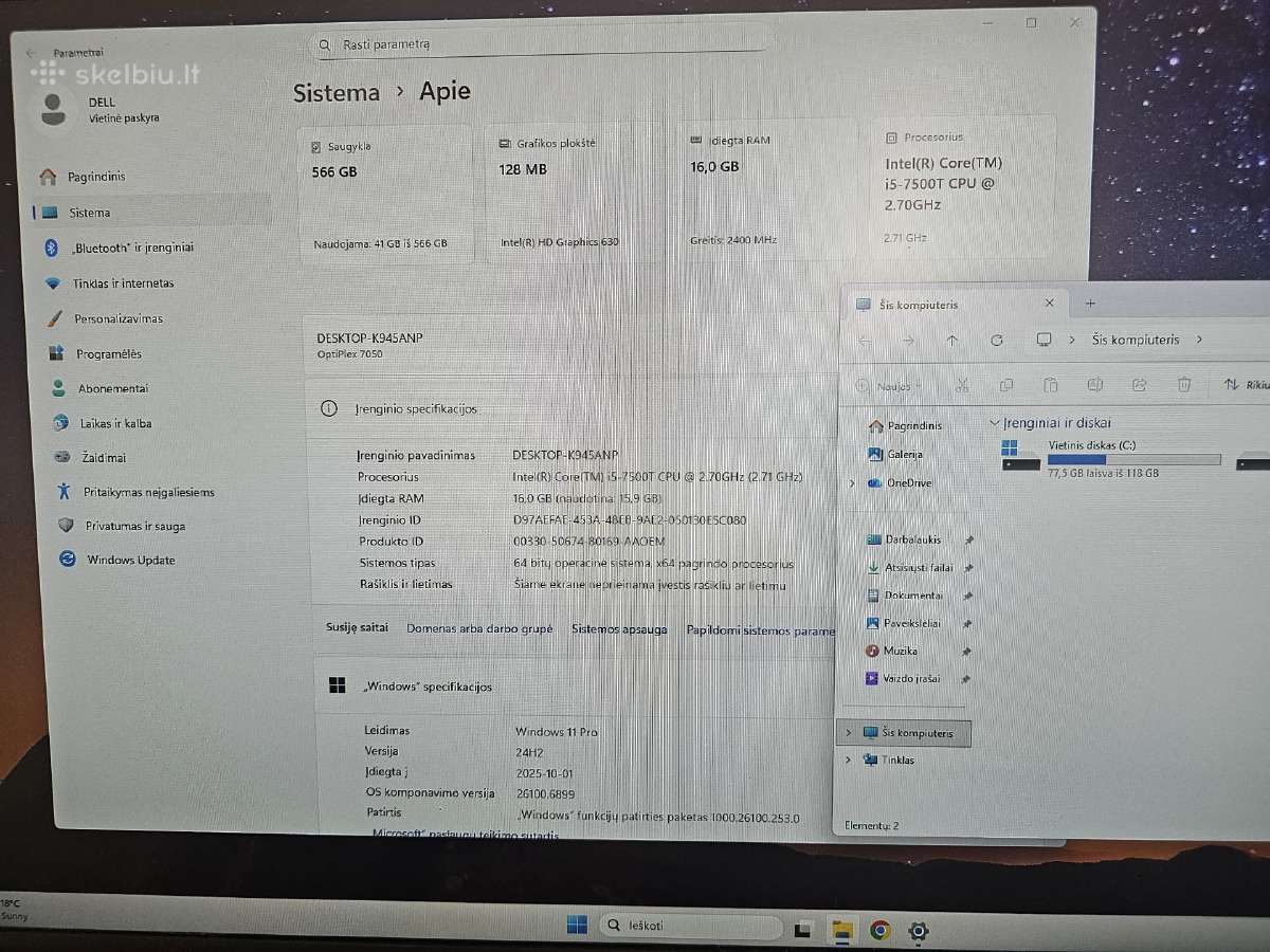 Dell Optiplex 7050 i5-7gen 16gb 120nvme+480ssd - nuotraukos Nr. 3