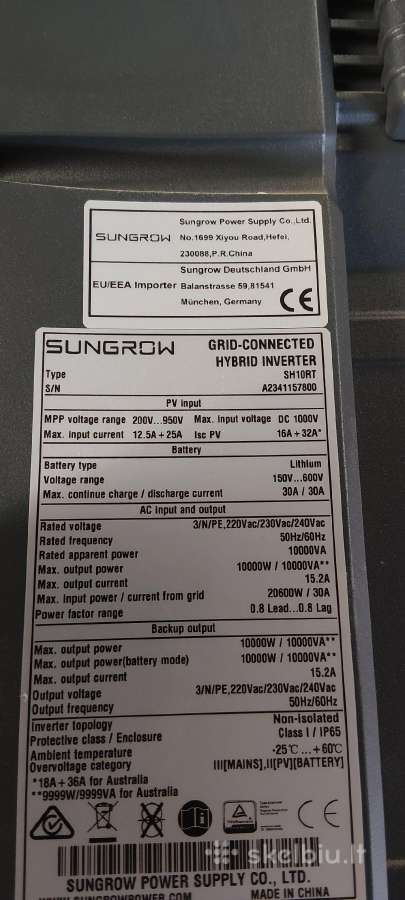 Naudotas Sungrow hibridinis Sh10rt - nuotraukos Nr. 2