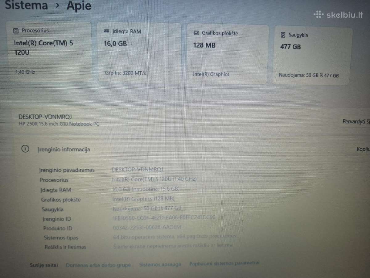 Hp 250r G10 Core 5 120u 16gb /512 GB - nuotraukos Nr. 2