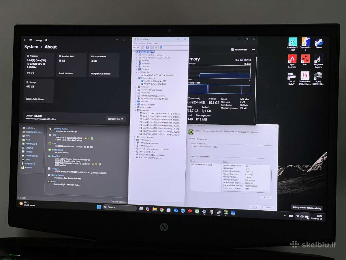 Parduodamas Pavilion Gaming 17 su Gtx 1650, I5-9k. - nuotraukos Nr. 8