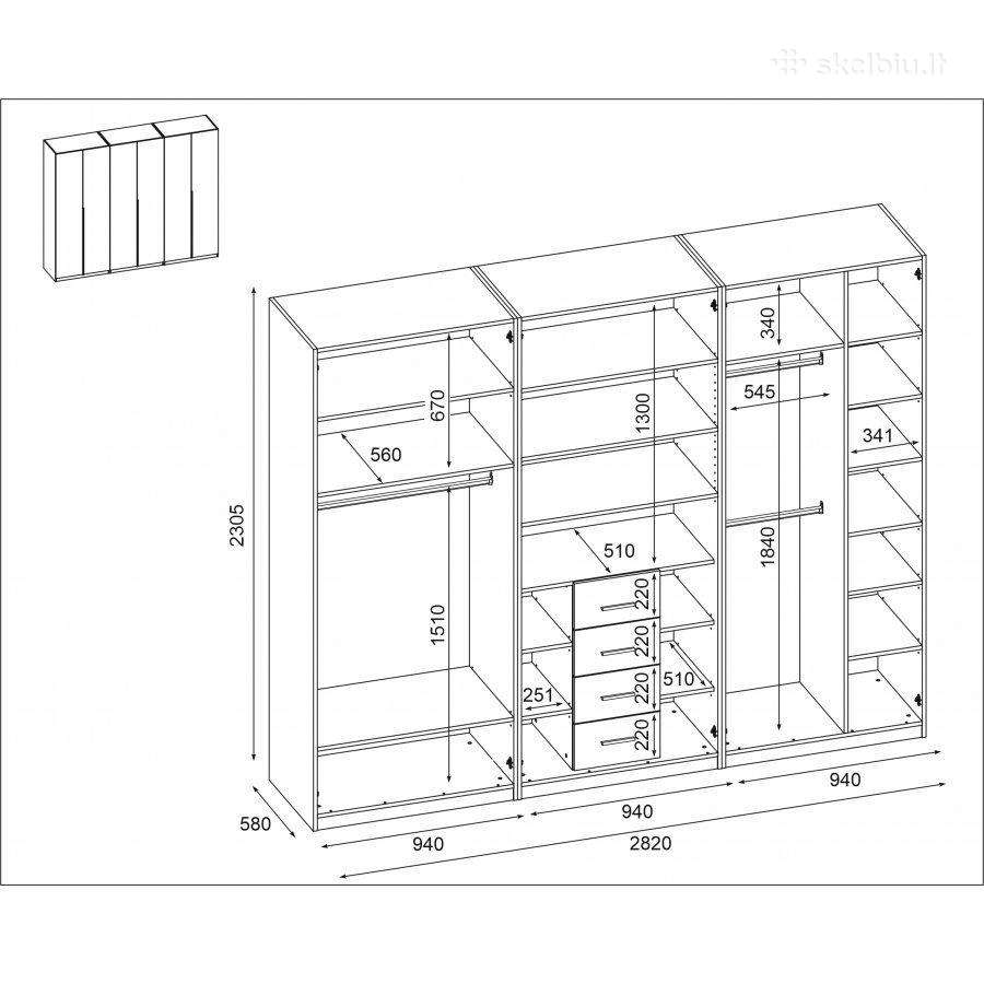 Didelė spinta su veidrodžiais ir stalčiukais - nuotraukos Nr. 3