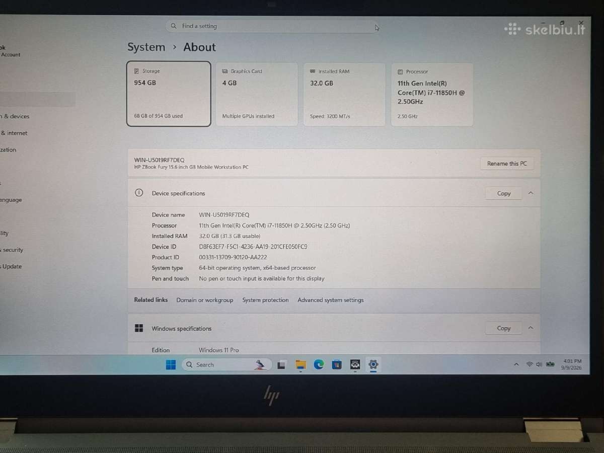 Hp Zbook Fury 15 G8 i7 32gb 1tb Rtx A2000 - nuotraukos Nr. 9