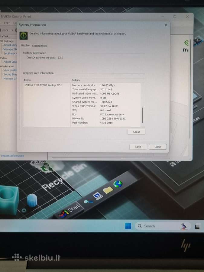 Hp Zbook Fury 15 G8 i7 32gb 1tb Rtx A2000 - nuotraukos Nr. 11
