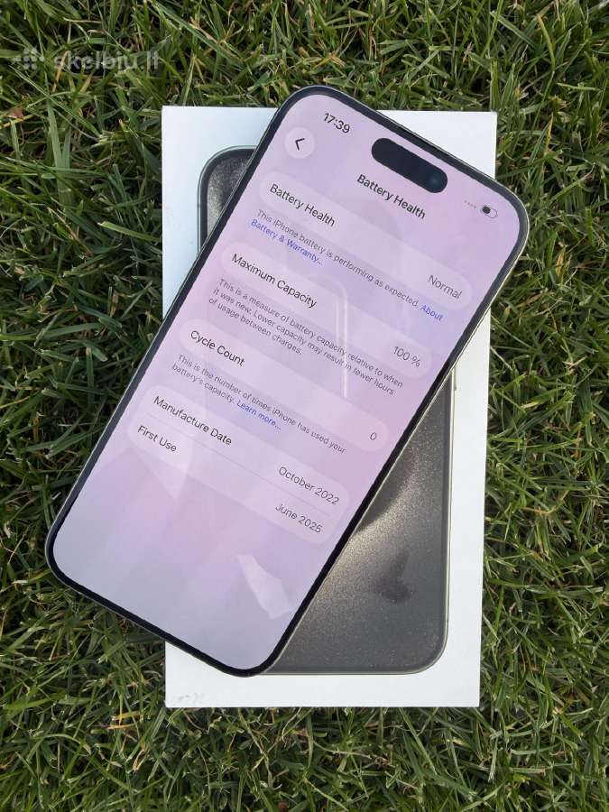 Apple iPhone 15 pro 128 GB natural, battery 100% - nuotraukos Nr. 3