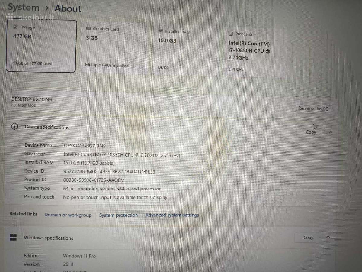 Thinkpad T15p Ips i7-10850h 16 512 Gtx 1050 3gb 0% - nuotraukos Nr. 4