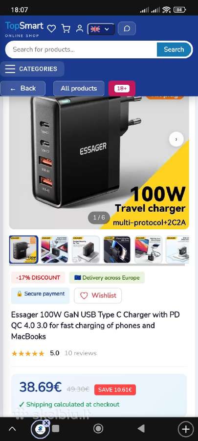 Essager 100w pakrovėjas, įkroviklis telefonui - nuotraukos Nr. 5