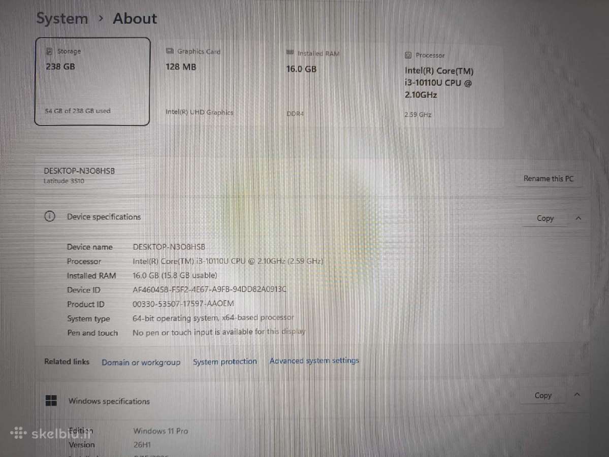 Latitude 15.6 Ips i3-10110u 16gb 256gb SSD 6% - nuotraukos Nr. 4