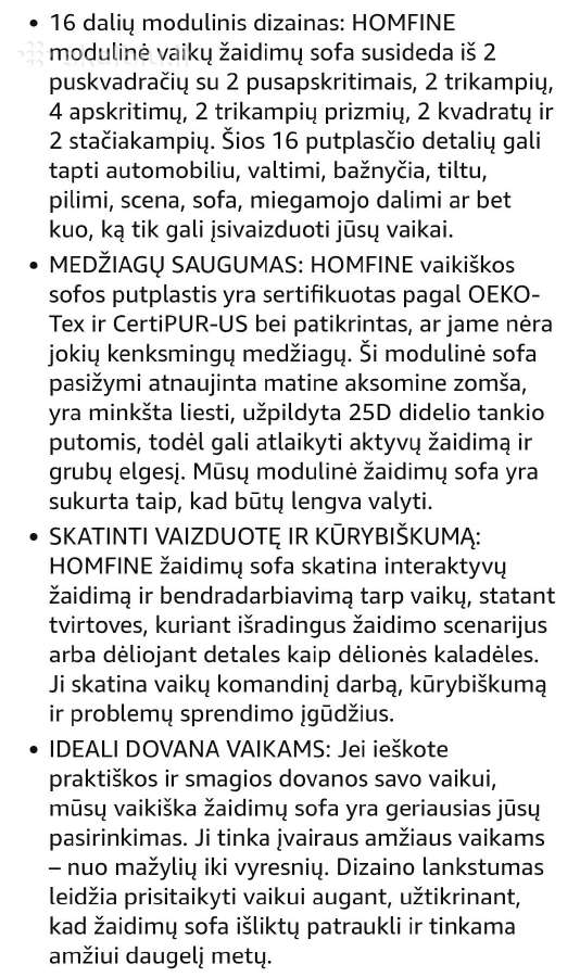 Vaikiška modulinė žaidimų sofa 16 dalių - nuotraukos Nr. 6